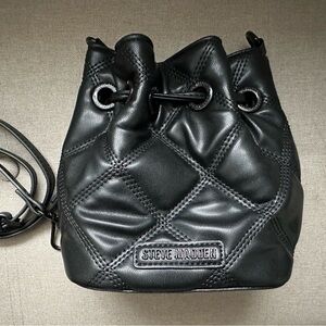 New Steve Madden Black Quilted Bucket Bag
